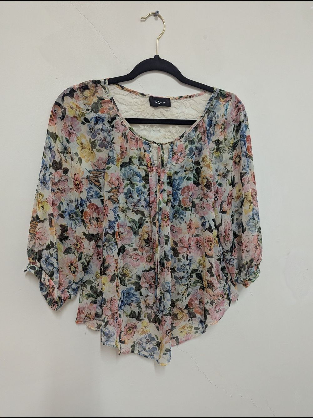 IZ Byer Floral Sheer Blouse in Multi-Color